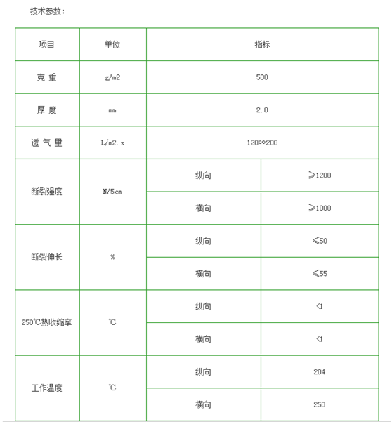 美塔斯除塵布袋技術(shù)參數